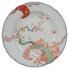 Antique Edo 18th-19th Century Japanese Porcelain Plate Arita Birds Prunus