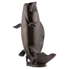Antique Edo/Meiji 19C Fish Incense Burner/Vase Okimono Bronze Japanese