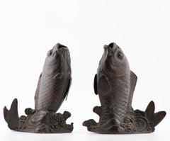 Antique Edo/Meiji 19th c Fish Incense Burners Okimono Bronze Japanese Statue