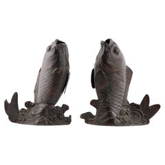 Antiguo Edo/Meiji S. XIX Quemador de Incienso Okimono Estatua Japonesa de Bronce