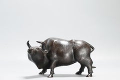 Antique Edo/Meiji 19th c Ox Okimono Bronze Japanese Statue Morimasa Signed