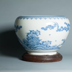 Antique Edo/Meiji Period 18/19C Japanese Hirado Cachepot with Boys playing