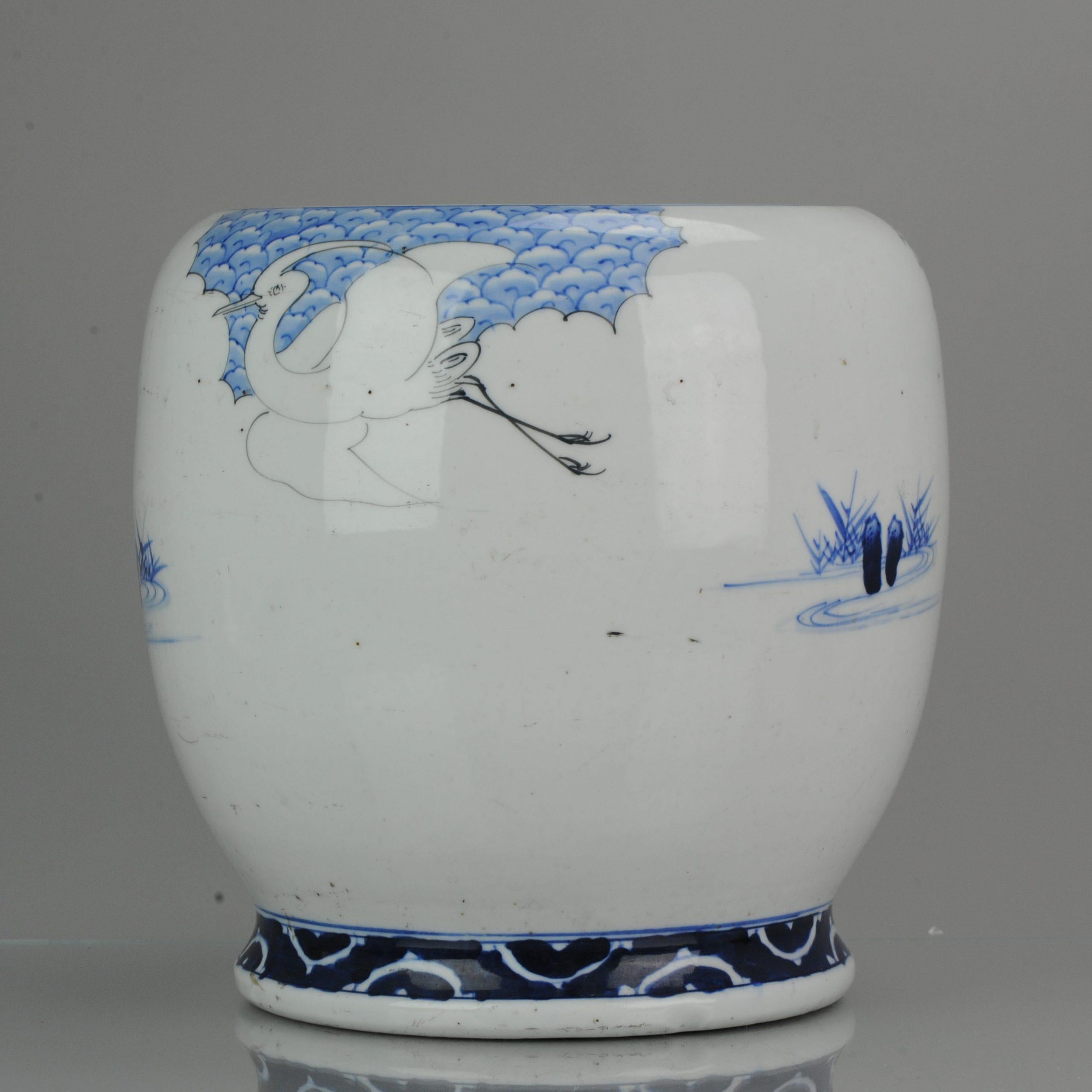 Antique Edo/Meiji Porcelain 19C Japanese Hirado Crane Jardinere or Handwarmer For Sale 2