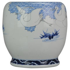 Antique Edo/Meiji Porcelain 19C Japanese Hirado Crane Jardinere or Handwarmer
