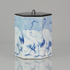 Antique Edo/Meiji/Taisho Porcelain 19/20 C Japanese Crane Jar with Lid
