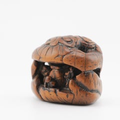 Antique Edo Netsuke 18/19th C Japanese Japan Ikkosai 'Different world in a cave'