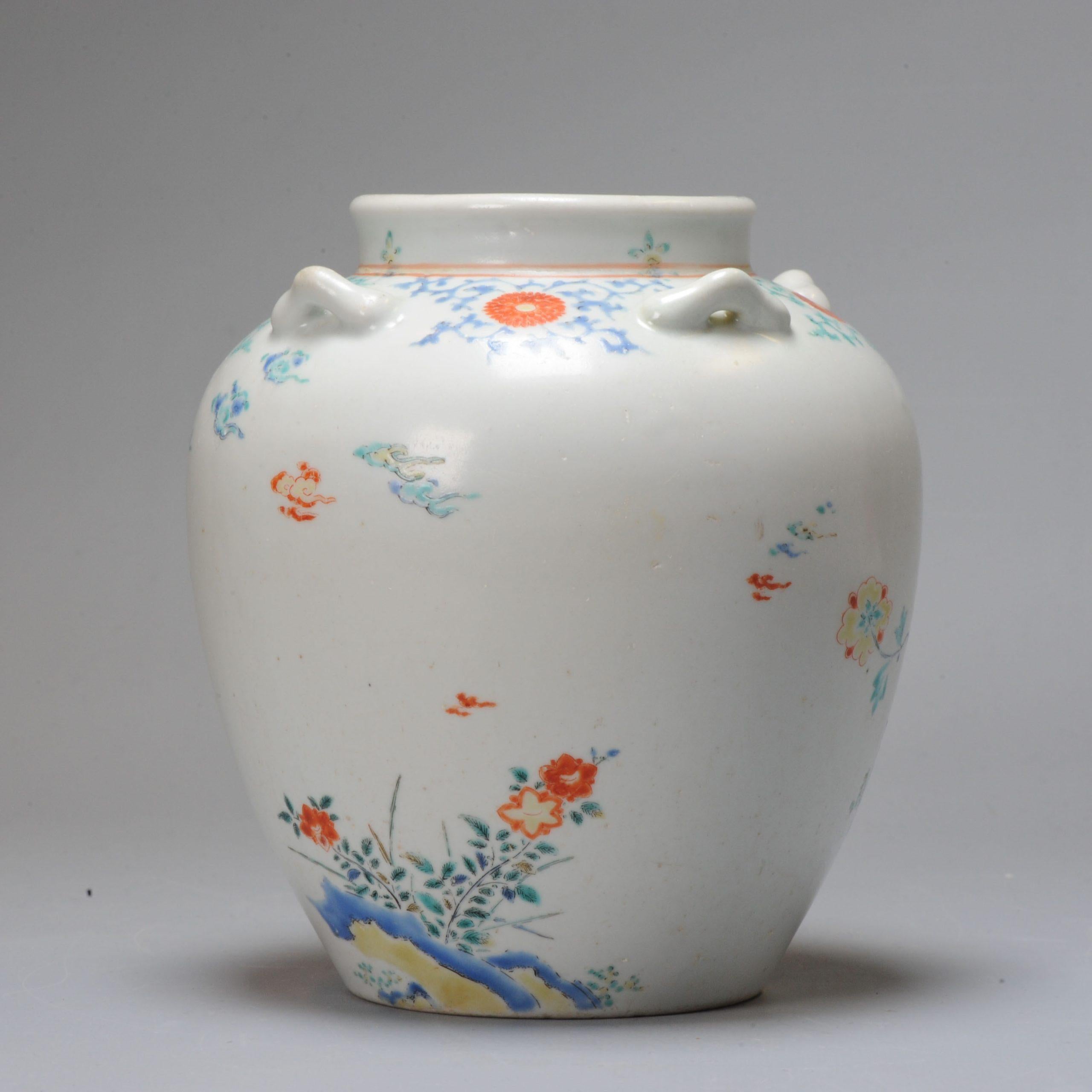 Antique Edo Period 17th Century Japanese Porcelain Kakiemon Jar Flowers Enamel For Sale 9