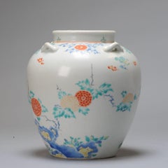 Antique Edo Period 17th Century Japanese Porcelain Kakiemon Jar Flowers Enamel