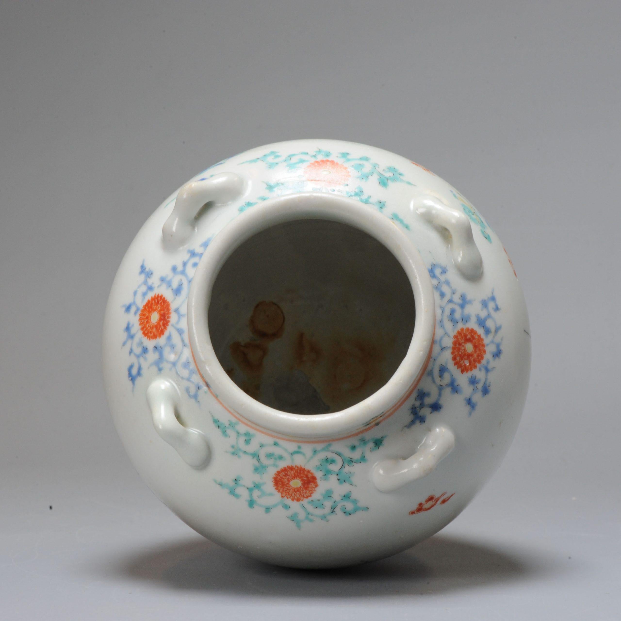 Antique Edo Period 17th Century Japanese Porcelain Kakiemon Jar Flowers Enamel For Sale 15