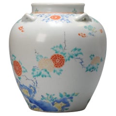 Antique Edo Period 17th Century Japanese Porcelain Kakiemon Jar Flowers Enamel