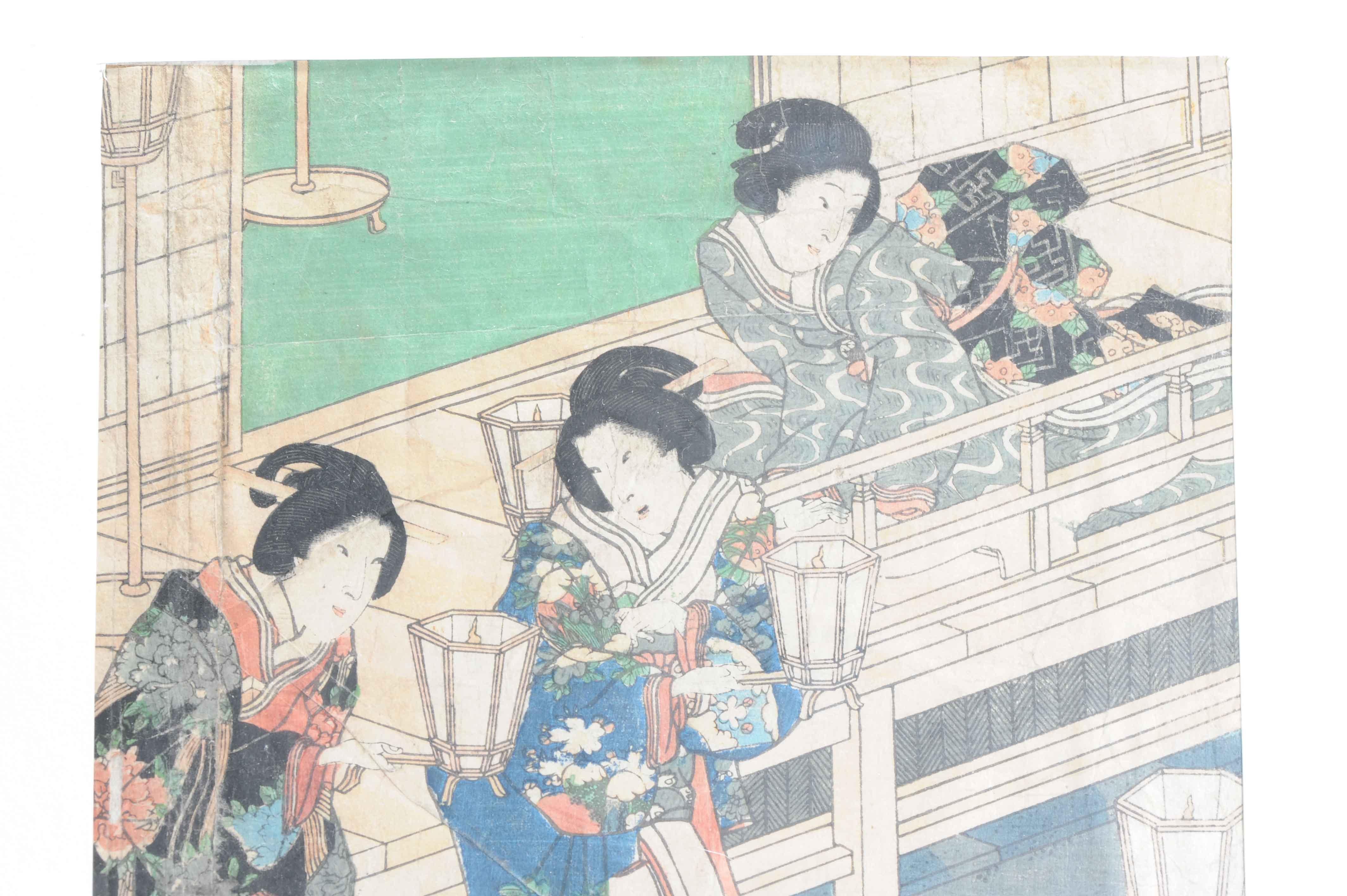 Antique Edo Period 19th c Woodblock Print - Kunisada Triptych The Little Princes For Sale 4