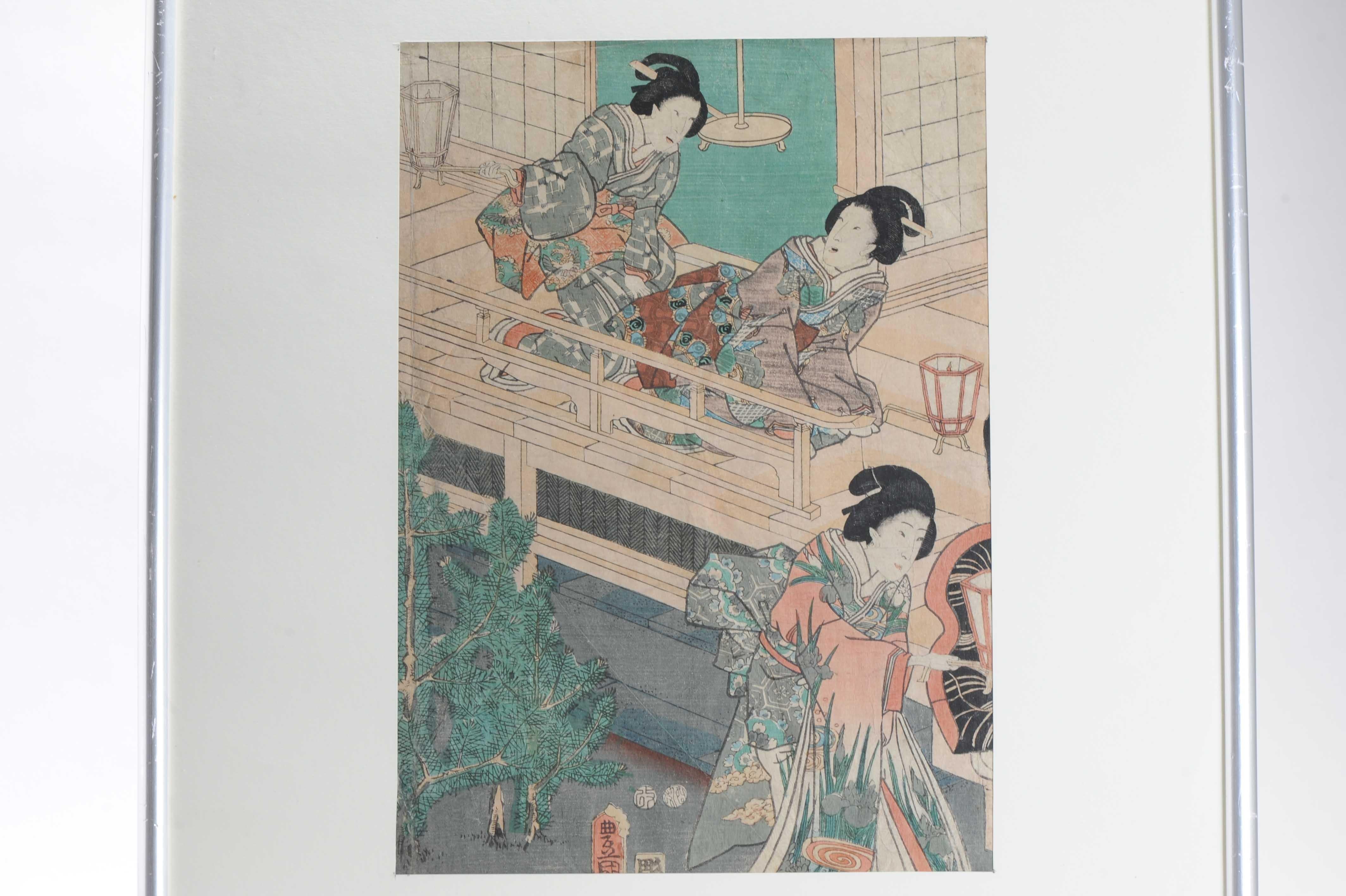 Antique Edo Period 19th c Woodblock Print - Kunisada Triptych The Little Princes For Sale 8