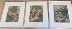 Antique Edo Period 19th c Woodblock Print - Kunisada Triptych The Little Princes