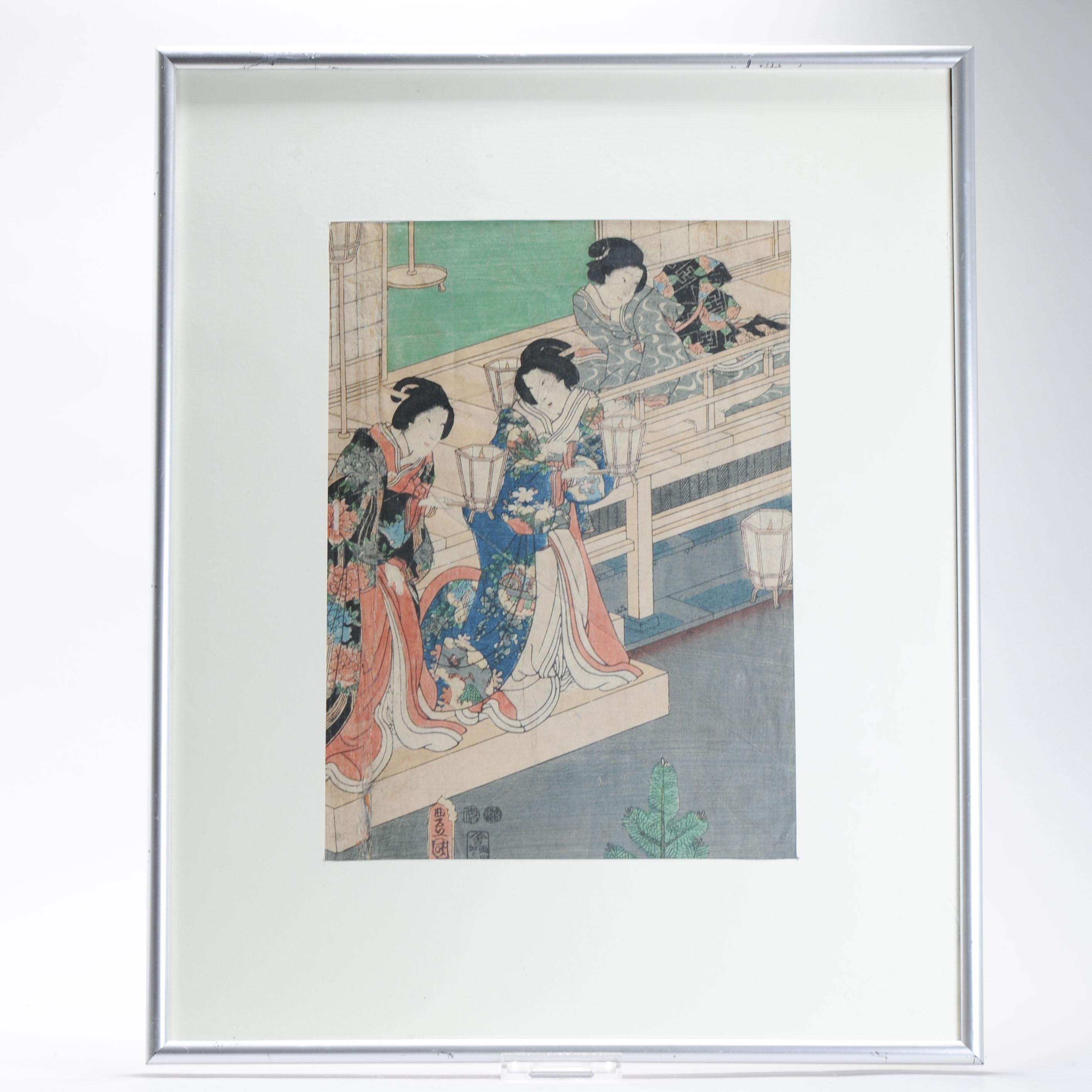 Antique Edo Period 19th c Woodblock Print - Kunisada Triptych The Little Princes For Sale 2