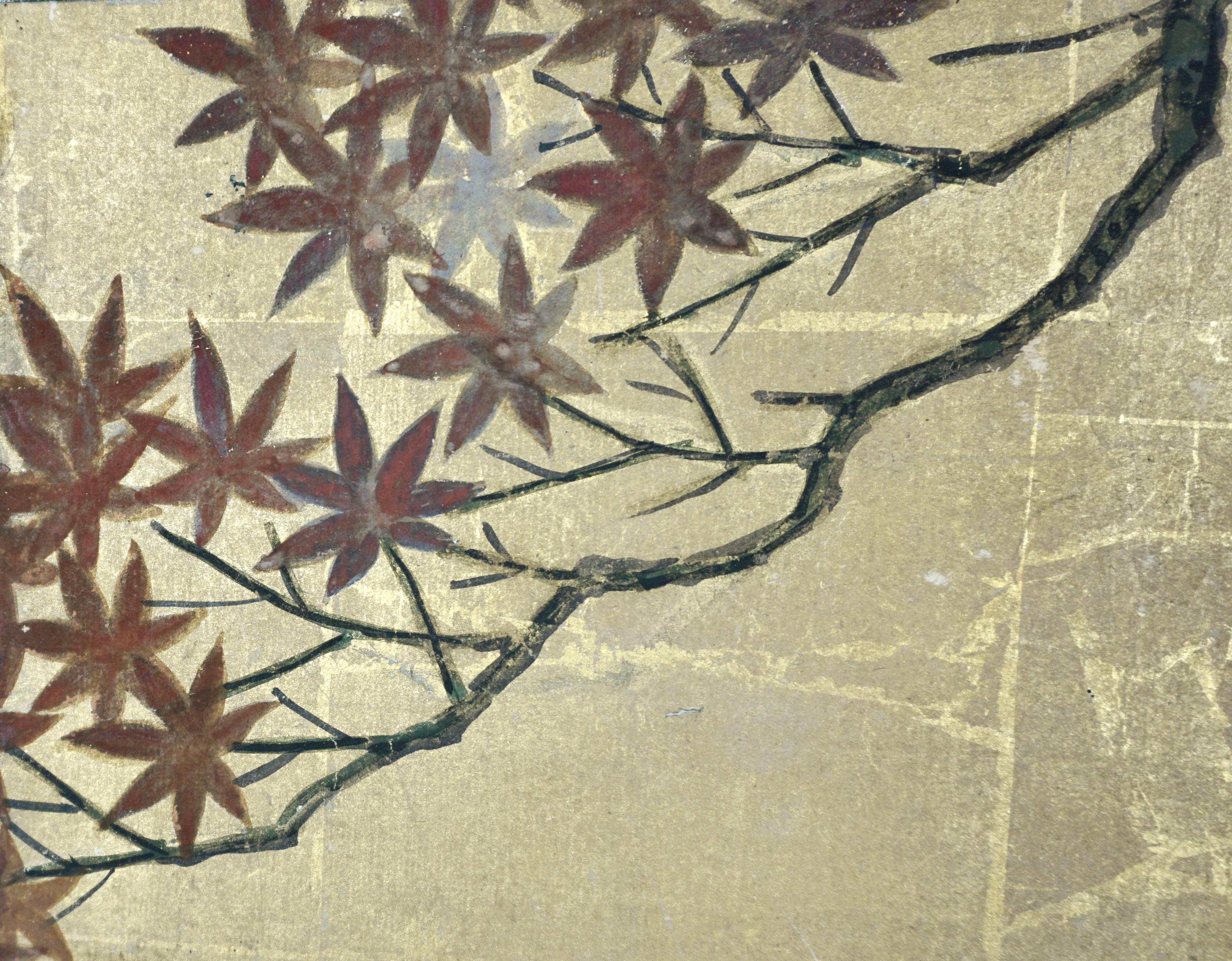 Antique Edo Period 6 Panel Folding Screen Depicting Birds and Seasonal Flowers  8