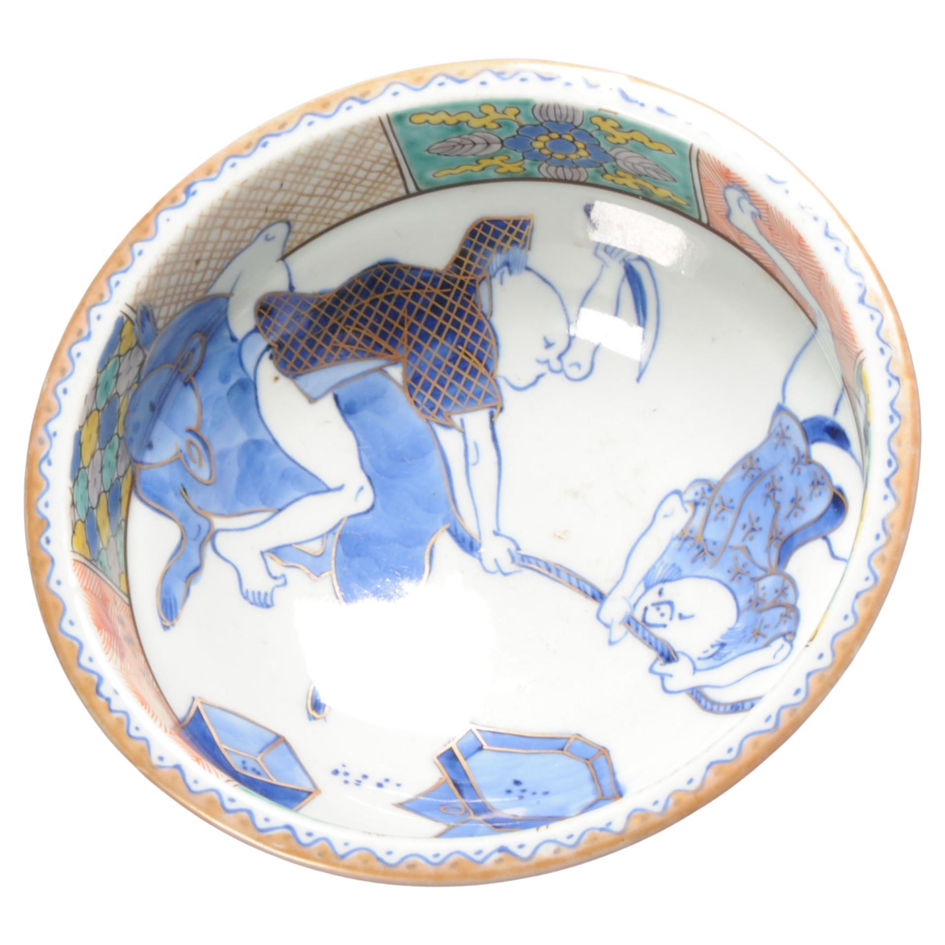 Antique Edo Period Arita Rat Catcher Japanese Porcelain Sake Washer with Figures
