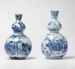 Antique Edo Period Double Gourd Japanese Arita Vases Figure landscape, 17/18th C