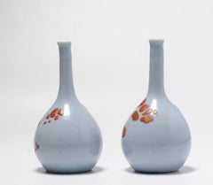 Antique Edo Period Japanese Claire de Lune Bottle Vases with Lacquer Decoration