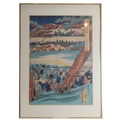 Antique Edo Period Woodblock Print, War Lords, 19th Century
