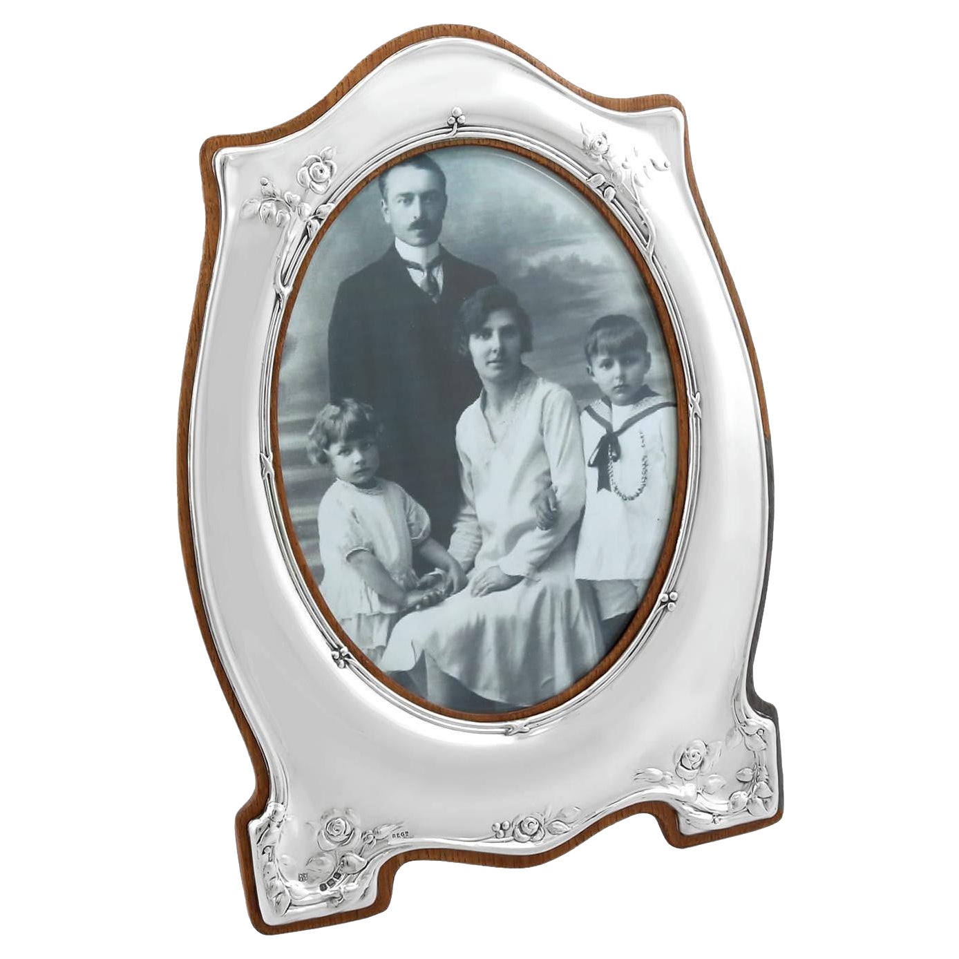Cadre photo ancien Art nouveau édouardien VII en argent sterling (1909)