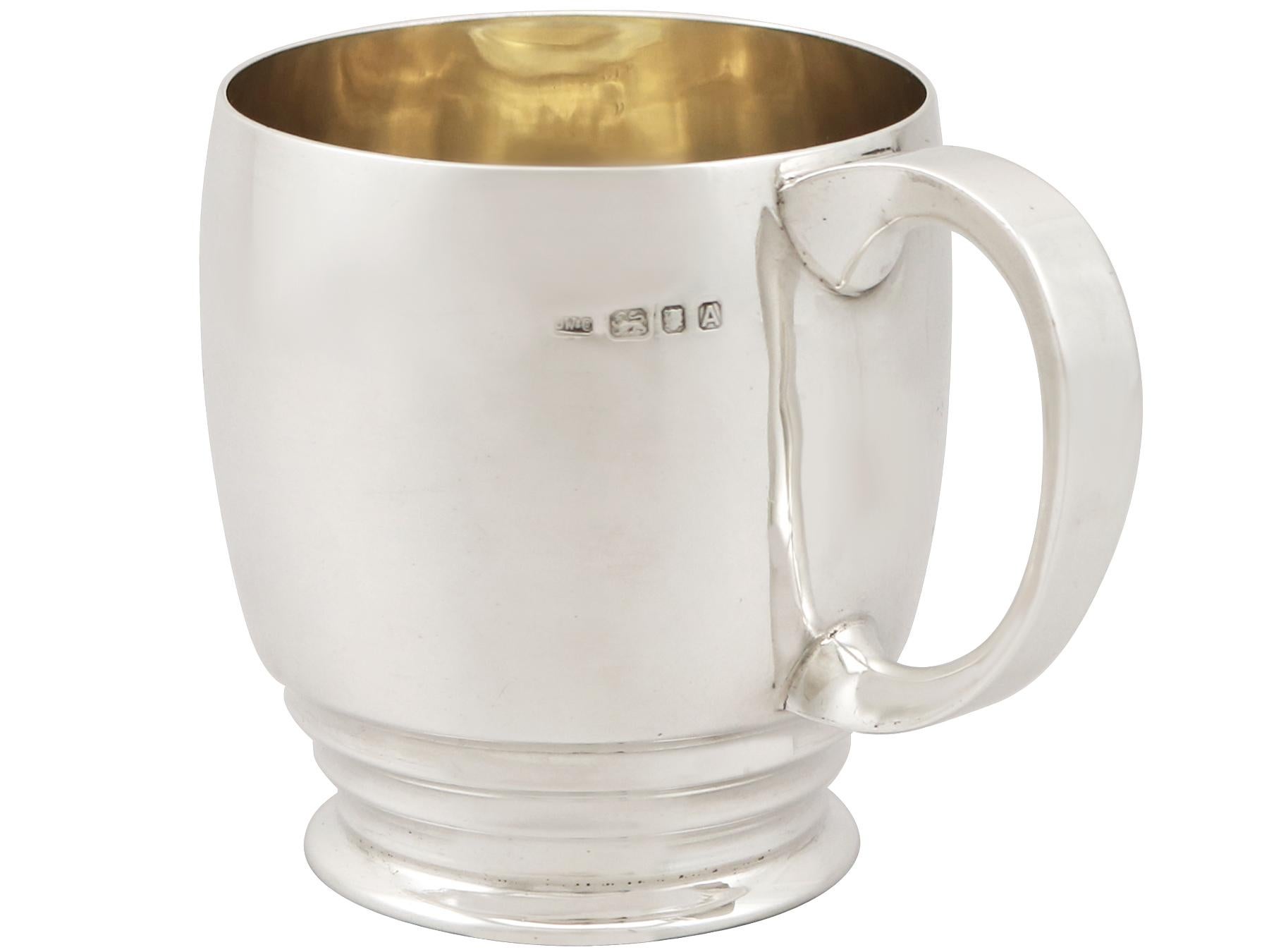 English Antique Art Deco Sterling Silver Christening Mug For Sale