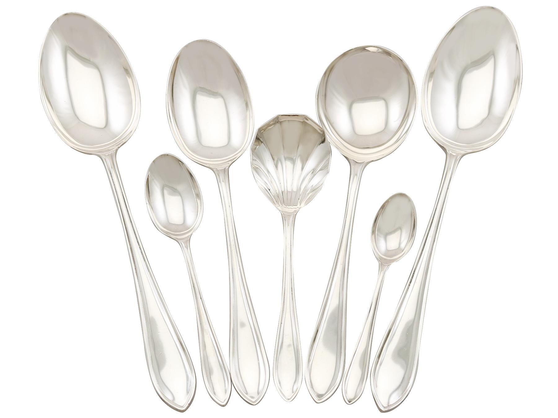 British Antique Edward VIII Sterling Silver Sandringham Pattern Canteen of Cutlery