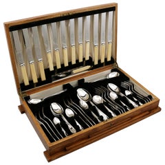 Antique Edward VIII Sterling Silver Sandringham Pattern Canteen of Cutlery