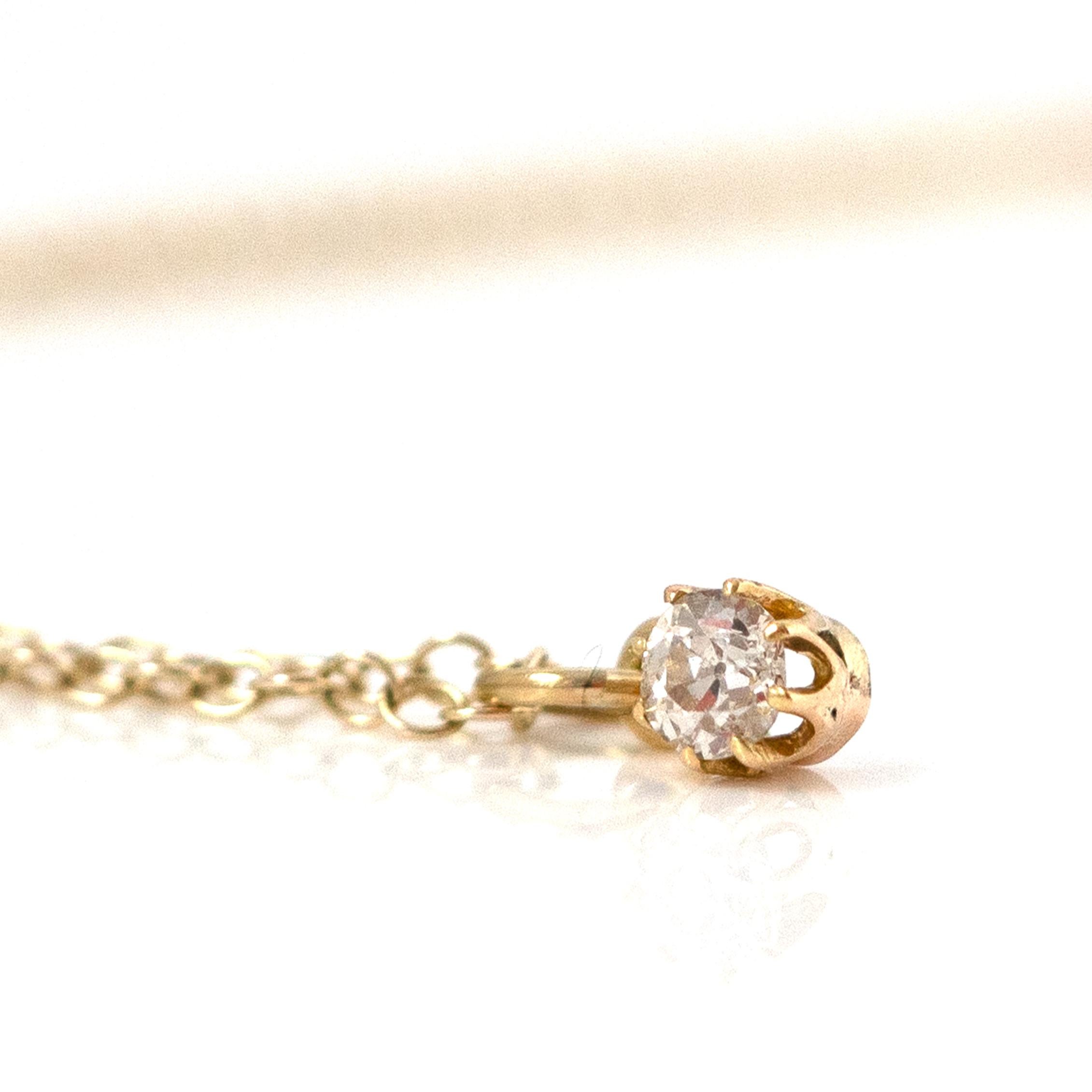 Our Antique Edwardian pendant, crafted to blend history with modern craftsmanship. The pendant displays a Xct Old European Cut diamond, originally part of an Edwardian brooch, now reimagined. The diamond is meticulously set in a classic 15ct yellow