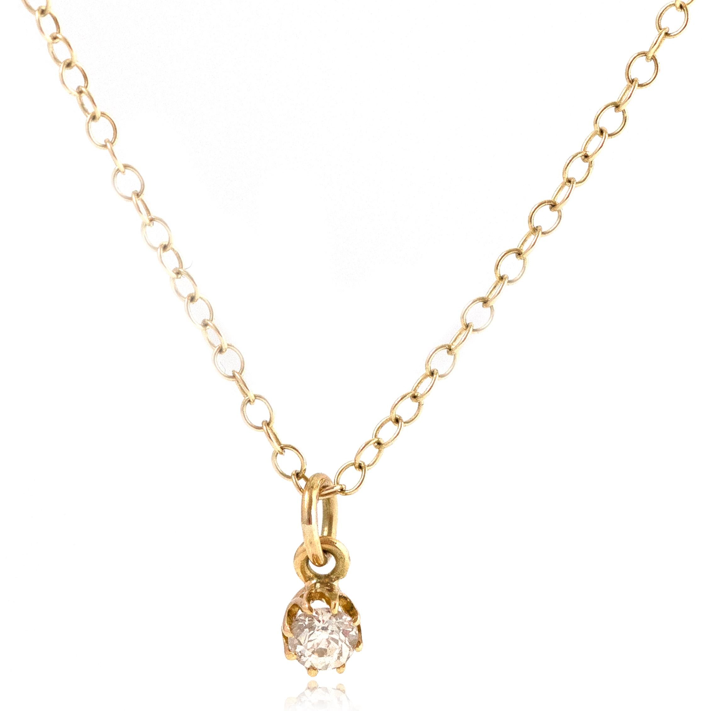 Antique Edwardian 0.25ct Diamond 18ct Gold Necklace In Excellent Condition For Sale In London, GB