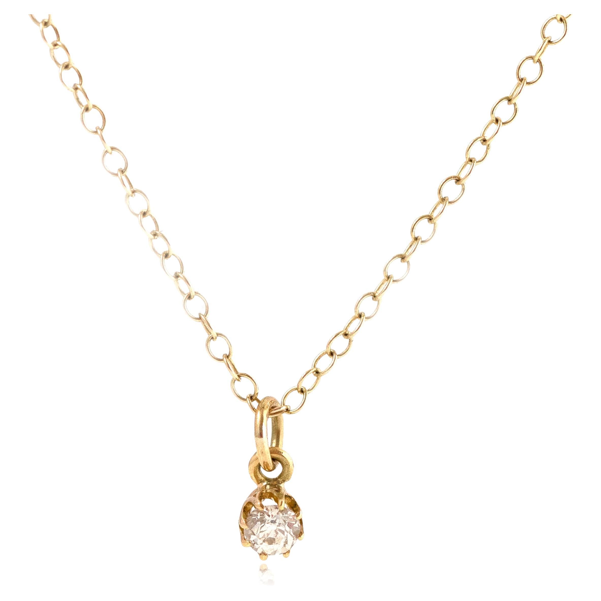 Antique Edwardian 0.25ct Diamond 18ct Gold Necklace For Sale