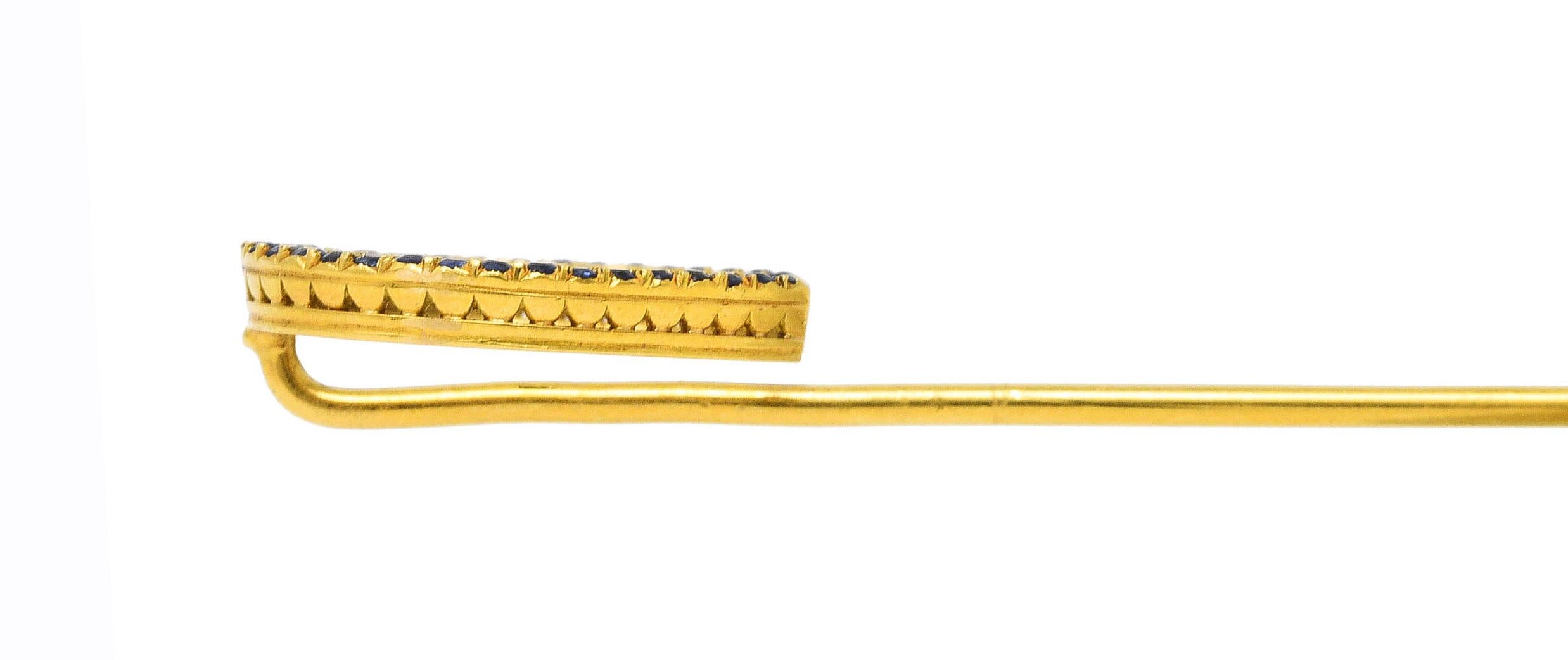 Antique Edwardian 0.50 Carats Sapphire 18 Karat Yellow Gold Horseshoe Stickpin 1