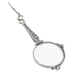 Antique Edwardian 0.50ct Diamond Lorgnette Platinum Pendant Necklace
