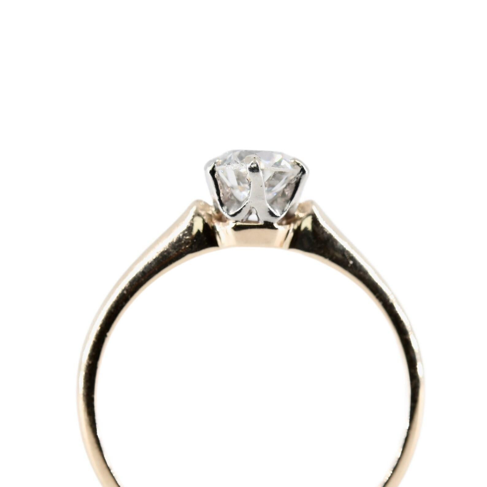 Women's Antique Edwardian 0.60 Carat Old European Cut Diamond Solitaire Engagement Ring For Sale