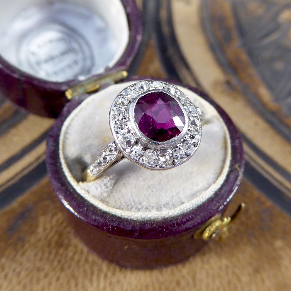 Antique Edwardian 0.85ct Ruby, Diamond Cluster Ring in 18ct Gold & Platinum  6
