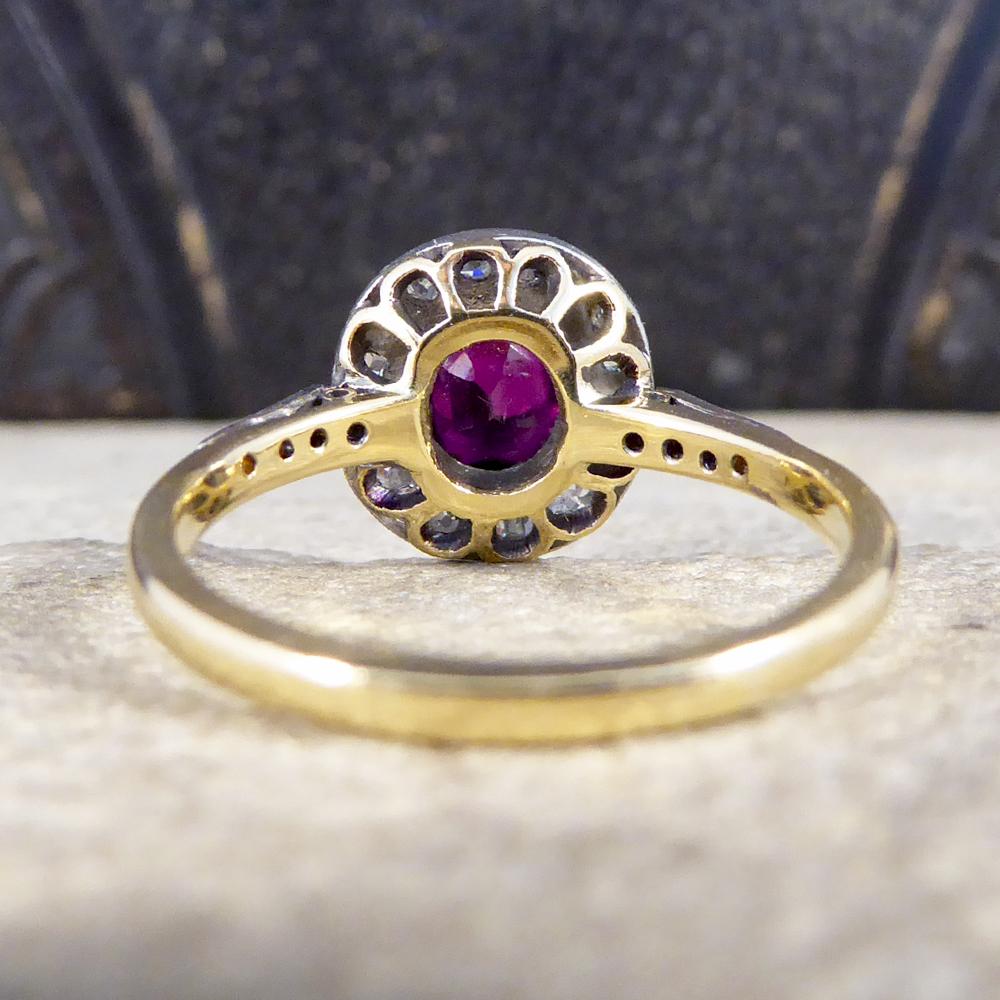 Women's Antique Edwardian 0.85ct Ruby, Diamond Cluster Ring in 18ct Gold & Platinum 