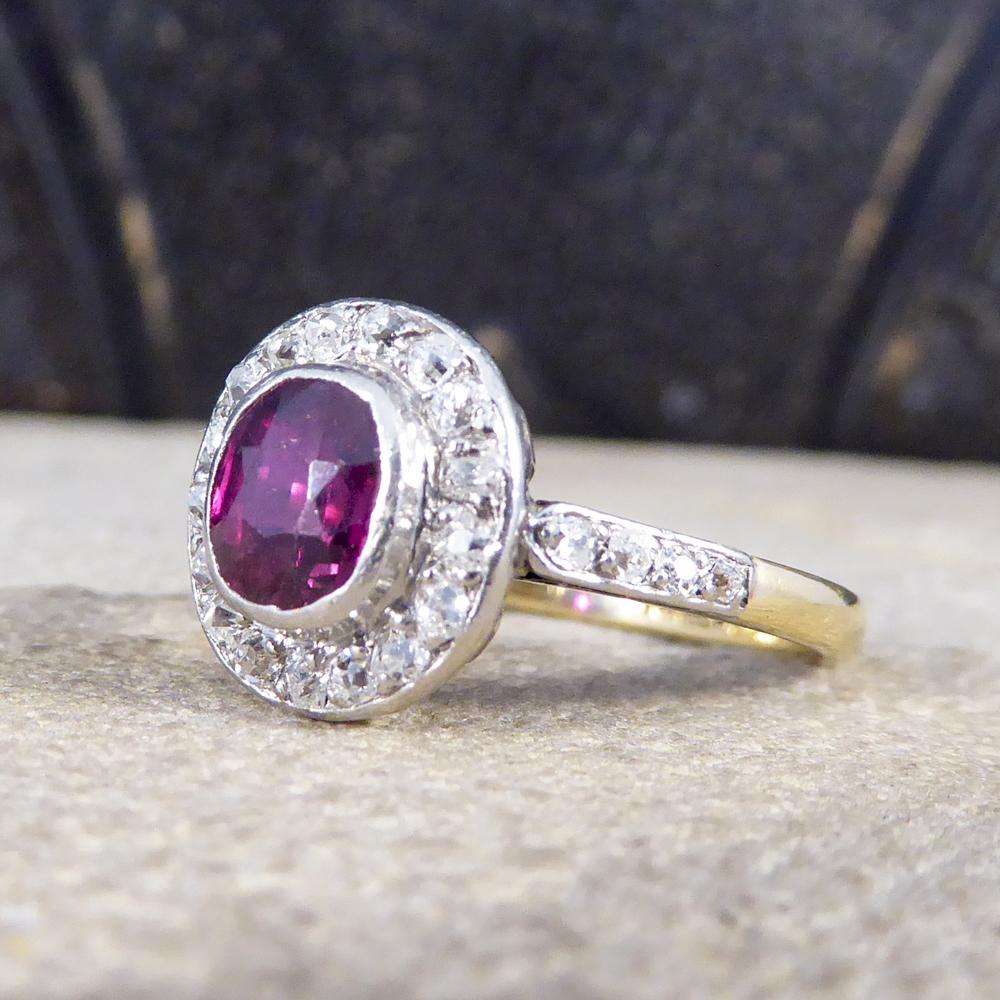 Antique Edwardian 0.85ct Ruby, Diamond Cluster Ring in 18ct Gold & Platinum  1