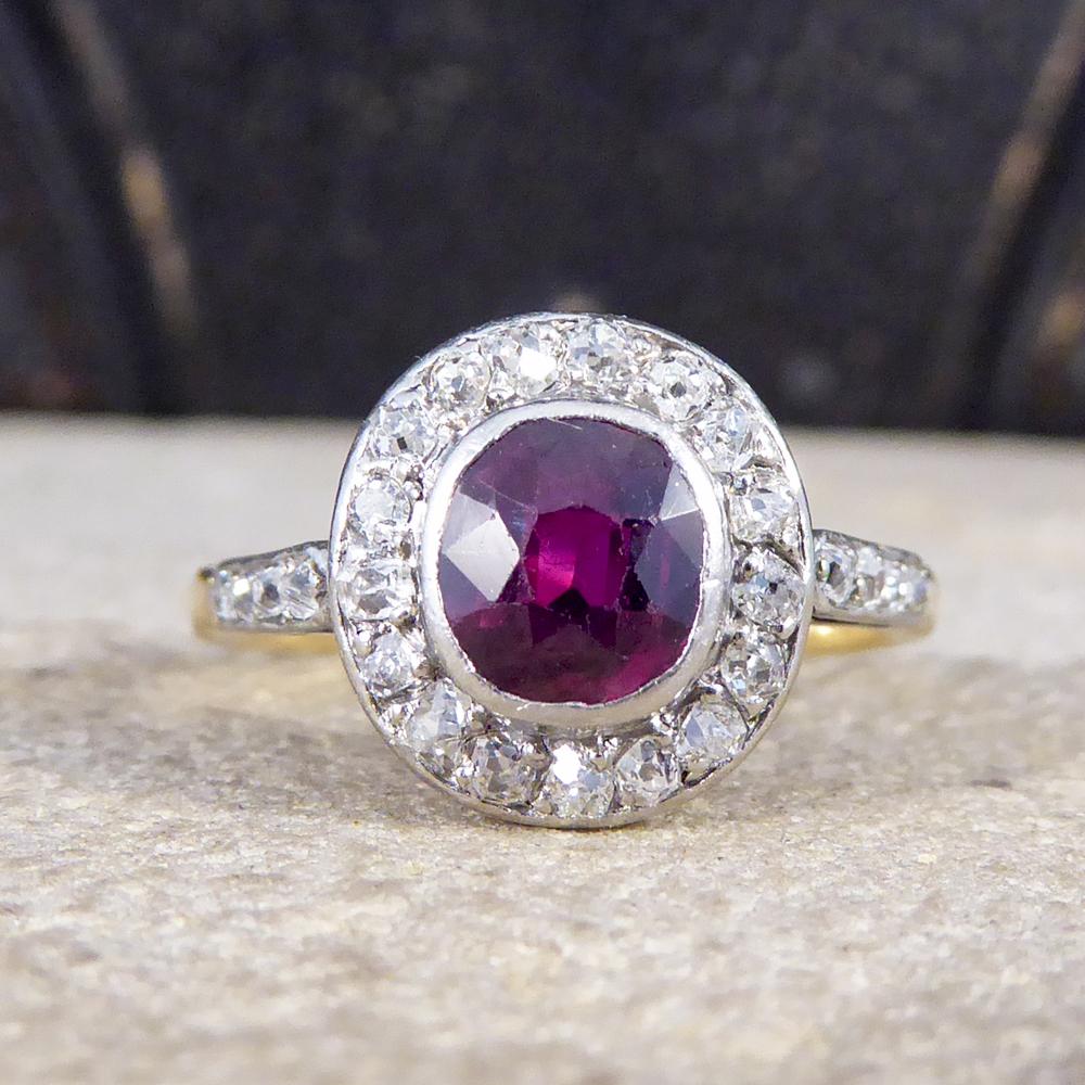 Antique Edwardian 0.85ct Ruby, Diamond Cluster Ring in 18ct Gold & Platinum  3