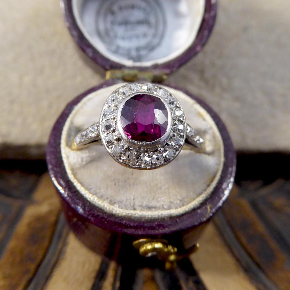 Antique Edwardian 0.85ct Ruby, Diamond Cluster Ring in 18ct Gold & Platinum  4