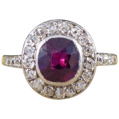 Antique Edwardian 0.85ct Ruby, Diamond Cluster Ring in 18ct Gold & Platinum 