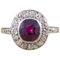 Antique Edwardian 0.85ct Ruby, Diamond Cluster Ring in 18ct Gold 
Platinum