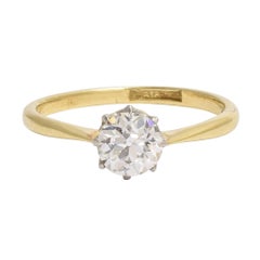 Antique Edwardian 0.88 Carat Old European Cut Diamond Solitaire Engagement Ring