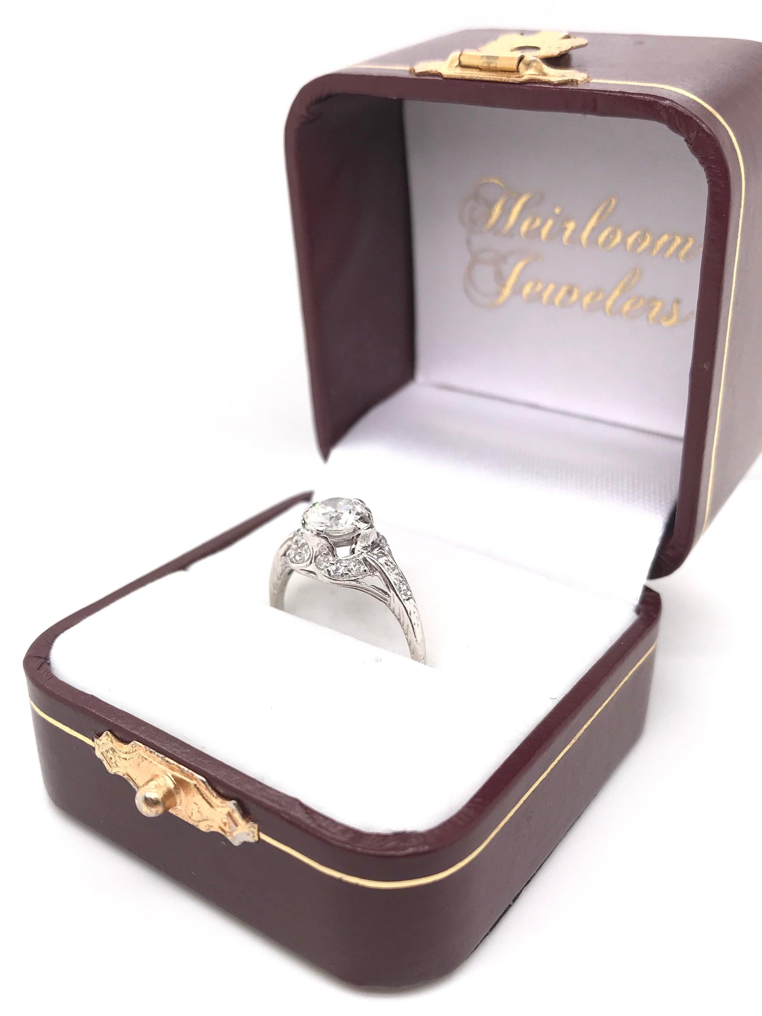 Antique Edwardian 0.90 Carat Diamond and Platinum Filigree Ring For Sale 6