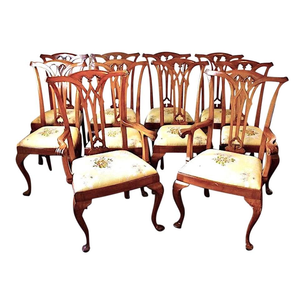 Antikes edwardianisches 10-Stuhl-Esszimmer-Set 
