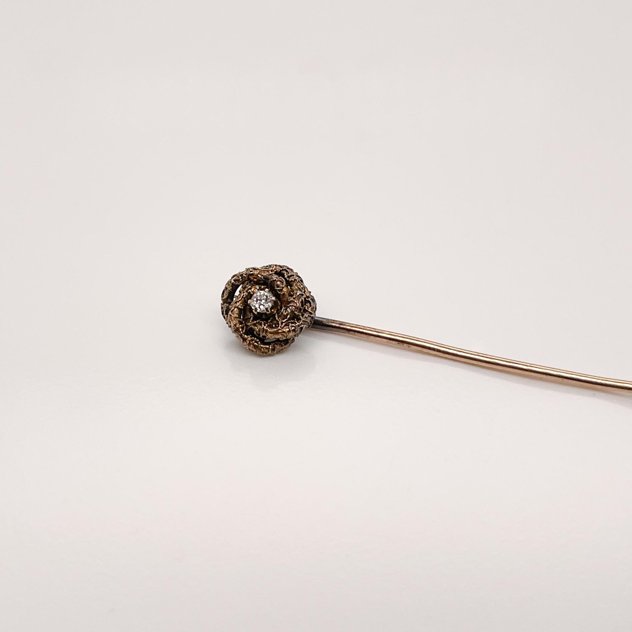 Antique Edwardian 10 Karat Gold & Diamond Love Knot Stick Pin  In Good Condition For Sale In Philadelphia, PA