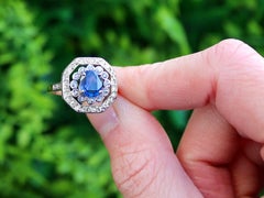 Antique Edwardian 1.02 Carat Blue Sapphire and Diamond Yellow Gold Cluster Ring
