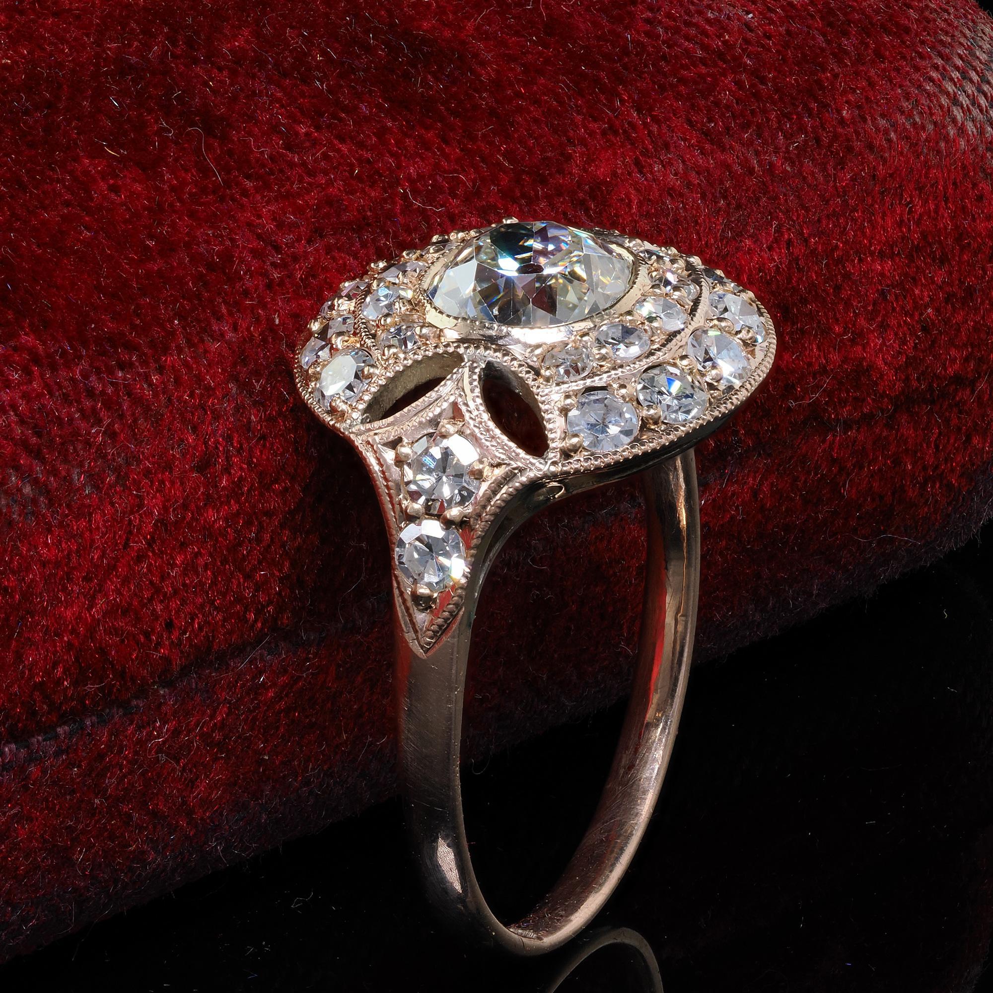 Antique Edwardian 10K Rose Gold Old Mine Cut Diamond Engagement Ring - GIA In Good Condition In Great Neck, NY
