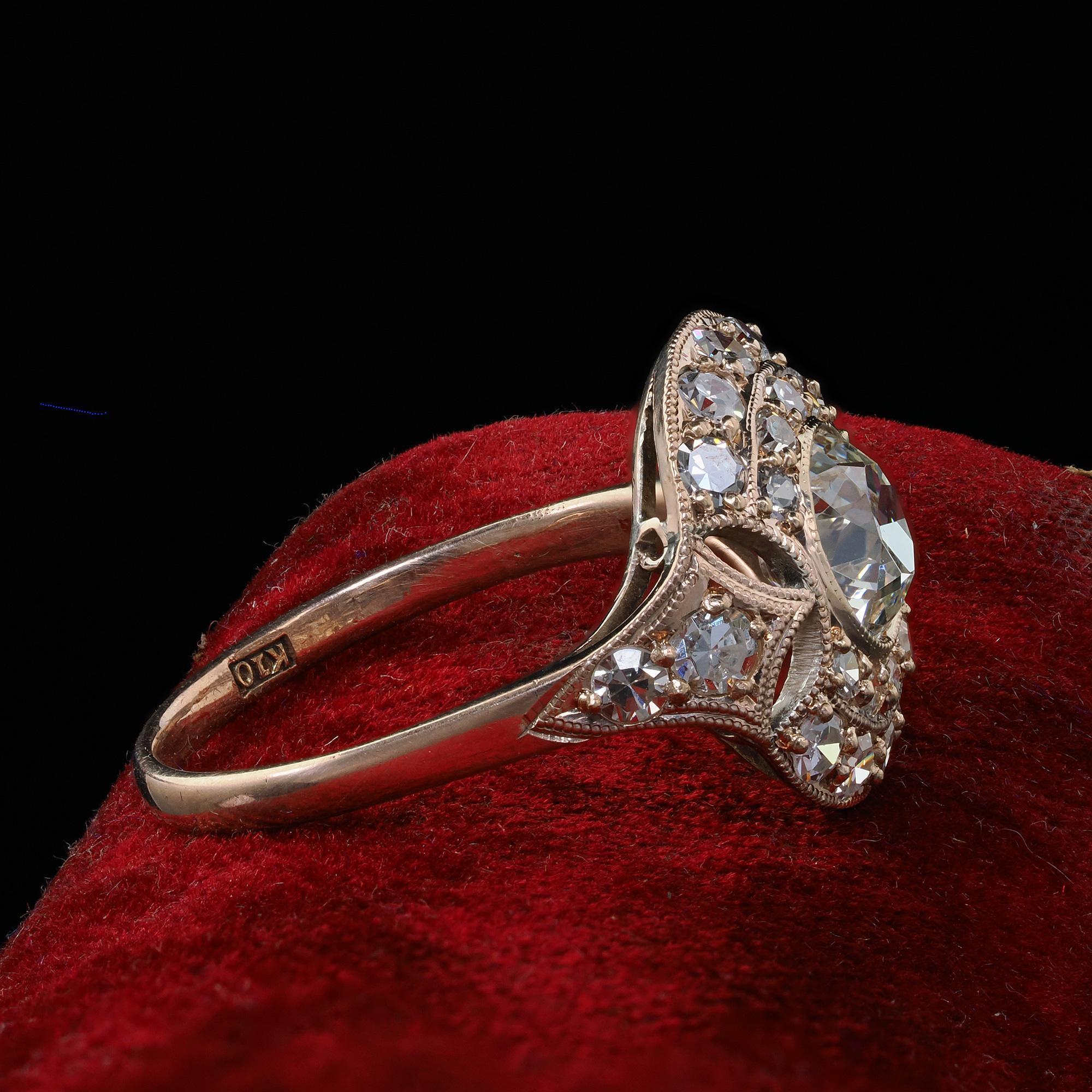 Women's Antique Edwardian 10K Rose Gold Old Mine Cut Diamond Engagement Ring - GIA