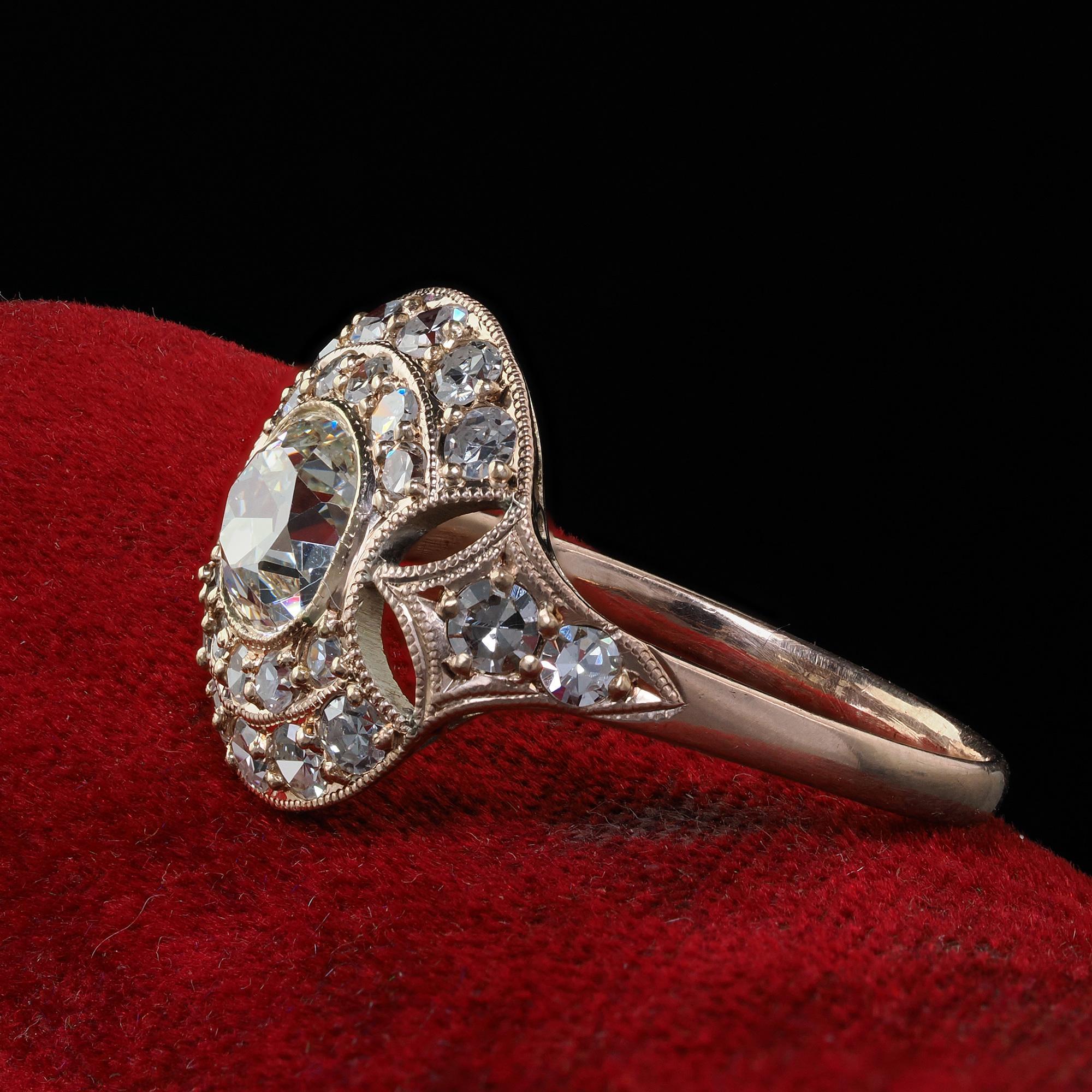 Antique Edwardian 10K Rose Gold Old Mine Cut Diamond Engagement Ring - GIA 1