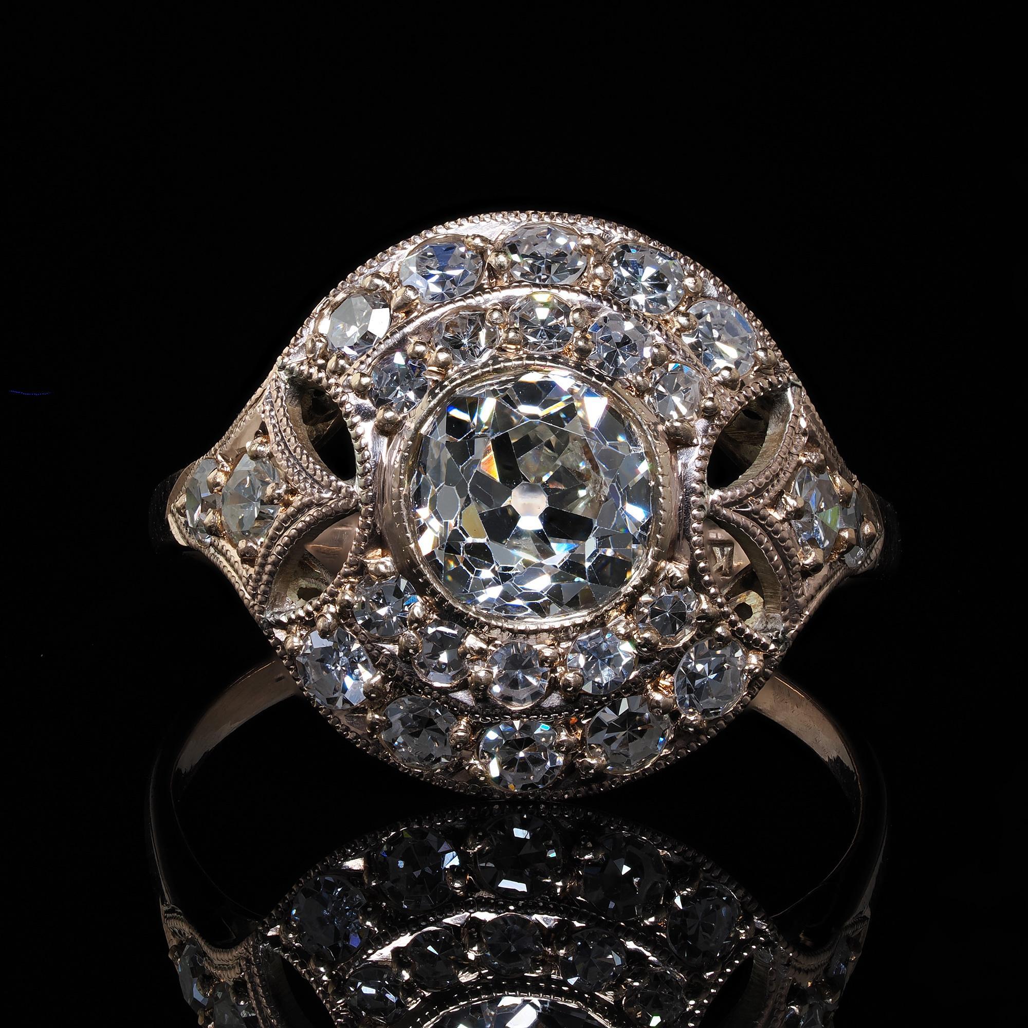 Antique Edwardian 10K Rose Gold Old Mine Cut Diamond Engagement Ring - GIA 2