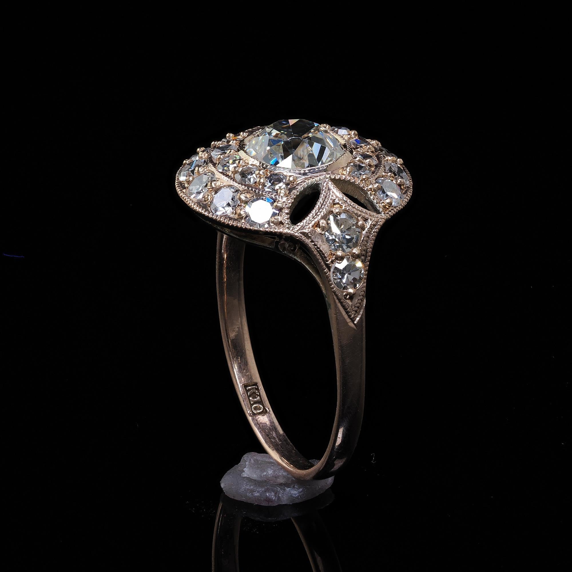 Antique Edwardian 10K Rose Gold Old Mine Cut Diamond Engagement Ring - GIA 4